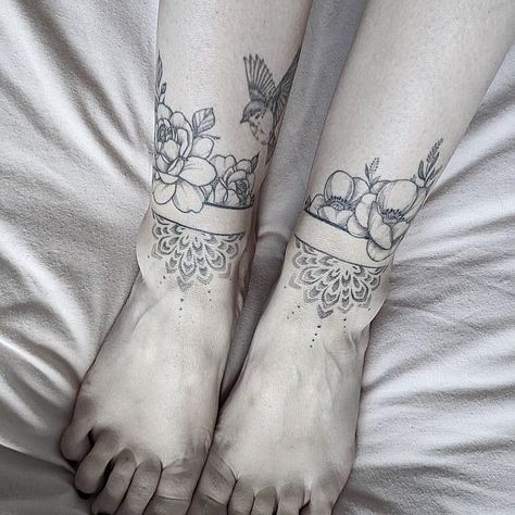 Leg Cuff Tattoo, Ankle Cuff Tattoo, Year Tattoo, Cuff Tattoo, Human Canvas, Peonies Tattoo, Leg Cuffs, Ankle Cuffs, Tattoo Artists