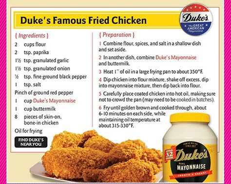 Dukes Mayonaise, Duke Mayonnaise Recipe, Recipe For Kentucky Fried Chicken, Pig Feet Recipe, Meal Planning Menus, Chicken Breast Recipes Baked, Mayonnaise Recipe, Turkey Dishes, Duck Recipes