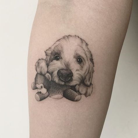 Animal Tattoos | POPSUGAR Pets Dog Stuffed Animal Tattoo, Dog Quote Tattoo, Labradoodle Tattoo, Animal Lover Tattoo, Tatoo Dog, Tier Tattoo, Tattoos For Dog Lovers, Dog Memorial Tattoos, Horse Tattoo