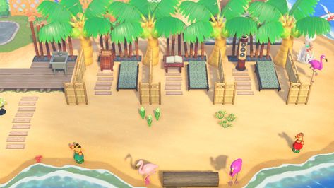 Acnh Beach Shower Ideas, Acnh Lazy River, Acnh Tropical Path, Acnh Small Beach Ideas, Acnh Cute Island Inspiration, Animal Crossing Beach Ideas, Acnh Beach Design Ideas, Acnh Beach Ideas, Acnh Tropicore