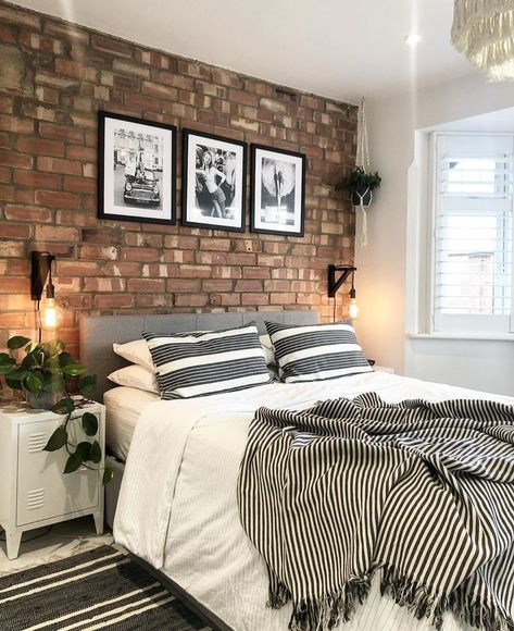 Red Brick Wall Bedroom, Red Brick Bedroom, Brick Accent Wall Bedroom, Brick Bedroom Ideas, Texas Bedroom, Brick Wall Bedroom, Brick Bedroom, Brick Living Room, Brick Room