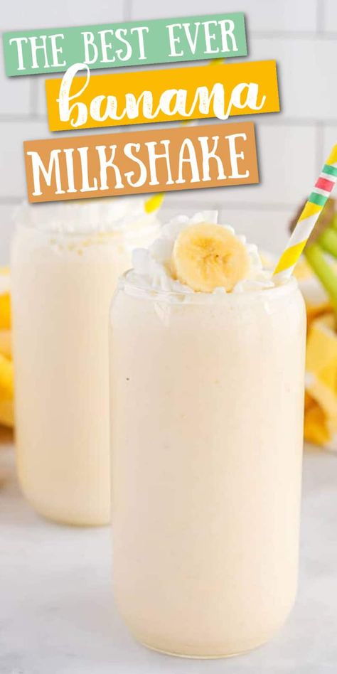 This easy to make Homemade Banana Milkshake is made with vanilla ice cream and fresh bananas. It tastes great and can be made in a matter of minutes for a sweet treat or quick dessert. Frozen Banana Shake, Banana Drinks Recipes, Homemade Banana Milkshake, Milkshake Recipe Banana, How To Make Banana Milkshake, Shake Shack Recipe, Banana Milkshake Recipe Healthy, Banana Milk Shake Recipes, Milkshake Machine Recipes