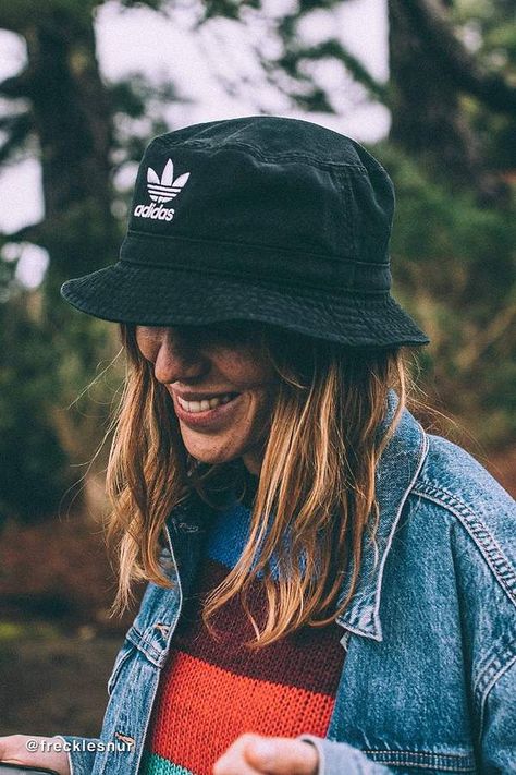 Adidas Originals Denim Bucket Hat Bucket Hat Outfit, Bucket Hat Fashion, Denim Bucket Hat, Adidas Hat, Wearing A Hat, Herschel Supply Co, Outfit Look, Festival Looks, Outfits With Hats