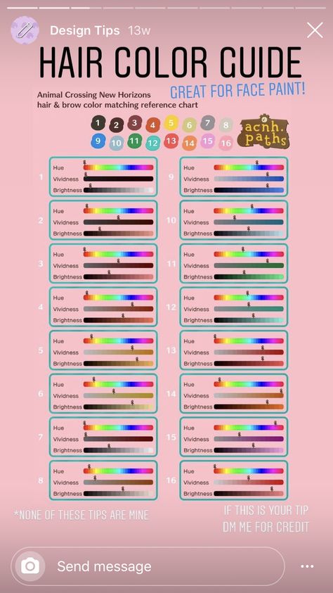 Animal Crossing Hair Color Guide, Acnh Hair Colour Guide, Acnh Skintone Guide, Acnh Clothes Design Tutorial, Acnh Eyebrow Designs Tutorial, Acnh Eyebrow Designs Grid, Acnh Bangs Design Grid, Acnh Balloon Colors Guide, Animal Crossing Design Codes Face Paint