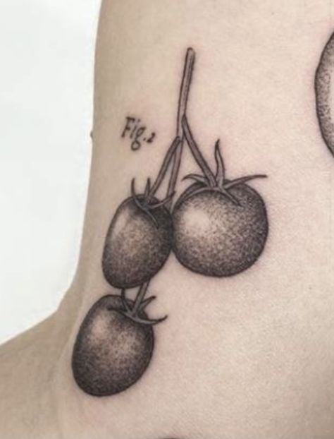 Black and White Tomato Tattoo, Cherry Tomato, Food Science, Scientific Illustration, Tattoo Artist, Black Tattoos, Future Tattoos, Tattoo Studio, Cherry Tomatoes