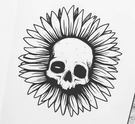 Sunflower Skull Tattoo, Sunflower Tattoo Stencil, Tattoo Design Stencil, Traditional Tattoo Outline, American Traditional Tattoo Ideas, Traditional Tattoo Ideas, On Tattoo, Tattoo Outline Drawing, Tattoo Stencil Outline