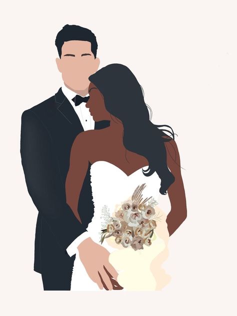 Minimalist Digital Art, Interracial Art, Swirl Couples, Interracial Family, Wedding Drawing, Black Woman White Man, Interracial Wedding, Bwwm Couples, Custom Portrait Illustration