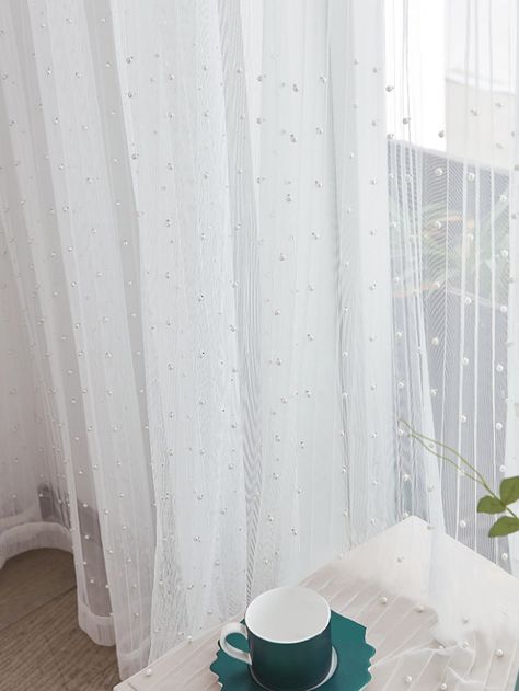 White  Collar  Polyester Plain  Embellished   Home Textile Cozy Small Bedroom Decor, Cozy Small Bedrooms, Small Bedroom Decor Ideas, Curtain Installation, Accent Wall Paint, Plain Curtains, White Sheer Curtains, Net Curtains, Small Bedroom Decor