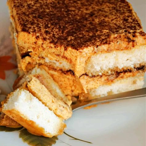 Pumpkin Tiramisu - My Gorgeous Recipes Pumpkin Tiramisu Recipe, Pumpkin Tiramisu, Mascarpone Filling, Pumpkin Spice Syrup, Tiramisu Recipe, Fall Dessert, Fall Desserts, A Pumpkin, No Bake