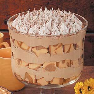 Cappuccino Mousse Trifle Recipe -  Ingredients -  2-1/2 cups cold milk,  1/3 cup instant coffee granules,  2 packages (3.4 ounces each) instant vanilla pudding mix,  1 carton (16 ounces) frozen whipped topping, thawed, divided,  2 loaves (10-3/4 ounces each) frozen pound cake, thawed and cubed,  1 ounce semisweet chocolate, grated  1/4 teaspoon ground cinnamon. Trifles Desserts, Desserts Trifle, Christmas Trifles, Cappuccino Mousse, Holiday Trifle, Mousse Trifle, Blueberry Trifle, Trifle Bowl Recipes, Trifle Recipes