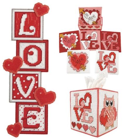 Valentines Plastic Canvas, Plastic Canvas Kits, Plastic Canvas Box Patterns, Canvas Ornaments, Coasters With Holder, Easy Valentine Crafts, Plastic Canvas Ornaments, Stocking Tree, Paper Craft Supplies