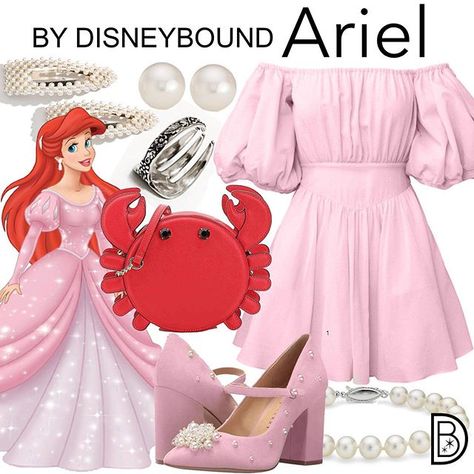 Ariel Pink Dress Disneybound, Disney Bounding Princesses, Disneybound Outfits Ariel, Disney Bound Ariel, Ariel Inspired Outfits, Pink Disney Outfit, Ariel Outfit Ideas, Disneybound Outfits Casual, Disney Character Inspired Outfits