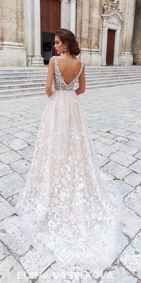 36 Absolutely Gorgeous Destination Wedding Dresses ❤  destination wedding dresses a line v back blush with floral elena vasylkova #weddingforward #wedding #bride Wedding Gown Lace Sleeves, Simple Flower Girl Dresses, Ivory Bridesmaid Dresses, Long Sleeve Bridesmaid Dress, Wedding Dress Guide, Pnina Tornai, Destination Wedding Dress, Wedding Dresses 2018, Stella York