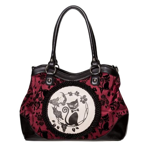 PRICES MAY VARY. Lost Queen Women's Purse Handbag Shoulder Bag | Gothic Dark Goth Victorian (Burgundy Call of the Phoenix) Velvet Feel With Bat Motifs on Front Shoulder Strap is Adjustable and Removable Measures approx. 44cm x 32cm x 13cm (17.32in x 12.6in x 5.12in) Not just Gothic cool, elegance, style and class but all of this AND a kitty! Definitely one for the crazy cat ladies, this women's bag comes from the good folks at Lost Queen. The main compartment is secured by a full width zip plus Funky Purses, Goth Victorian, Gothic Bag, Cat Motif, Cat Purse, Combi Vw, Cat Bag, Crazy Cat, The Crazy