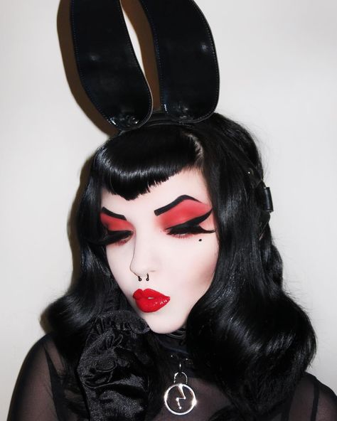 1,358 Likes, 12 Comments - @moodymoth on Instagram: “Devil or angel- I can't make up my mind  . . . Wearing my new bunny ears harness from @deandri…” Goth Eye Makeup, Celebration Decorations, Creepy Makeup, Cosplay Inspiration, Hallowen Costume, Fancy Dress Up, Hair Tattoos, Halloween Costumes Makeup, Goth Makeup