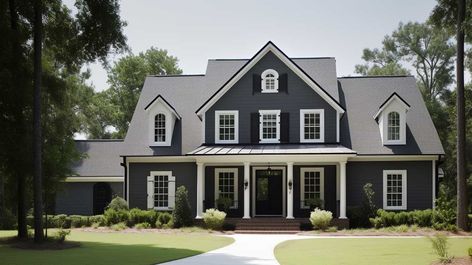 How to Accentuate Your Grey House with White Trim: Tips and Tricks • 333+ Images • [ArtFacade] Grey Houses With White Trim, Dark Grey House Exterior White Trim, Gray House With Black Trim, Grey Stone House Exterior, Dark Grey House Exterior, Dark Gray House Exterior, Gray Home Exterior, Grey House White Trim, Grey Stone House