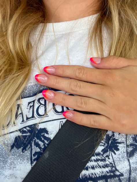 Fun Color French Tip Nails, Summer French Tip Designs, Underlined French Tip Nails, Summer Nails French Tip Square, Two Tone Pink French Nails, French Tip With Color Line Under, Red And Pink French Tip, Pink French Tip Nails Different Shades, French Tip Bright Colors