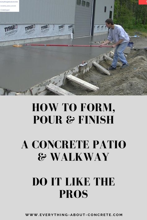 I'm showing you how we setup, pour and finish a concrete patio with an attached concrete walkway plus a separate concrete entry slab. Concrete Slab Patio Makeover, Attached House, Precast Concrete Slabs, Diy Concrete Slab, How To Pour Concrete Slab, Pouring Concrete Slab, Pouring Concrete, Concrete Formwork, Living Room Entertainment Center