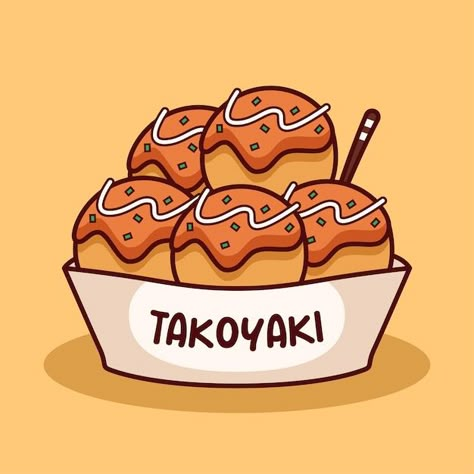 Takoyaki Drawing, Takoyaki Illustration, Sweet Sushi, Cute Cartoon Food, Peanut Butter And Banana, Balanced Eating, Food Doodles, Cute Easy Doodles, Food Sketch