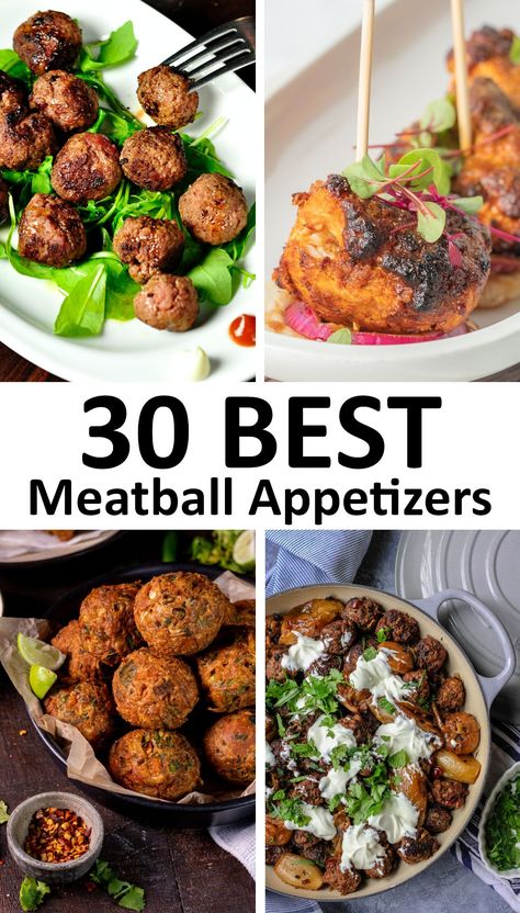 The 30 BEST Meatball Appetizers - GypsyPlate Meatball Skewers Appetizers, Appetizer Meatball Recipes, Meatball Ideas, Balsamic Meatballs, Meatball Kabobs, Meatball Appetizers, Meatball Appetizer, Teriyaki Chicken Meatballs, Party Meatballs