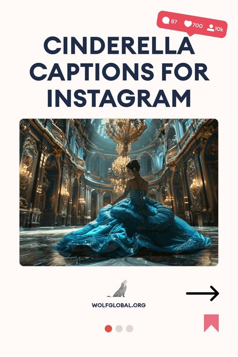 Promotional graphic for "Cinderella Captions for Instagram" with an image of a woman in a blue gown.
Graphic with cheeky Cinderella-themed phrases and a call-to-action button for more content.
Woman with laptop surrounded by social media icons advertises Instagram engagement service. Cinderella Instagram Captions, Cinderella Captions For Instagram, Cinderella Captions, Princess Captions For Instagram, Magic Scroll, Royal Words, Cinderella Quotes, Captions For Instagram Posts, Funny Instagram Captions