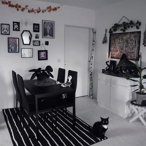 Black Home Decor Kitchen, Witchy Couch, Emo Apartment Decor, Goth Studio Apartment, Diy Small Room Decor, Goth House Aesthetic, Goth Apartment Decor, Christmas Room Decor Ideas Diy, Cool Room Decor Ideas