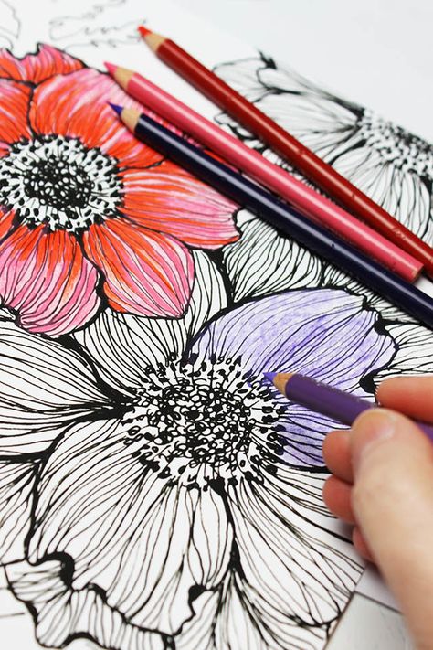 One blogger recently shared a non-complicated, genius hack that'll majorly up your color-blending skills without any fancy shading techniques required. The secret? Keep a bottle of baby oil nearby at all times and use a dab of it to make your colors richer. White Out Pen, Colored Pencil Tutorial, Coloring Techniques, Drawing Flowers, Shading Techniques, Coloring Tips, Colored Pencil Techniques, Colouring Techniques, Coloured Pencils