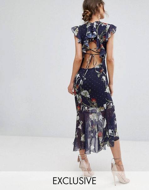 Hope and Ivy Hope & Ivy Embroidered Midi Dress With Peplum Hem Hope And Ivy, Peplum Hem Dress, Ruffle Long Sleeve Dress, Cream Midi Dress, Navy Blue Floral Dress, Tie Back Dress, Midi Skater Dress, Denim Midi Dress, Floral Chiffon Dress