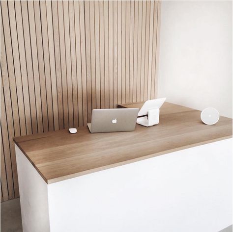 Build Reception Desk, Reception Desk Diy, Simple Reception Desk, Wooden Reception Desk, Wood Reception Desk, Desk Nook, Medical Office Decor, Studio Bed, Reception Desk Design