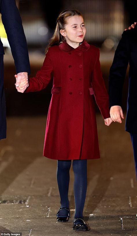 Princess Charlotte 2023, Princess Charlotte Christmas, Princesa Charlotte, Smart Coat, 2023 Ideas, Military Style Coats, Shades Of Burgundy, Princess Anne, Westminster Abbey