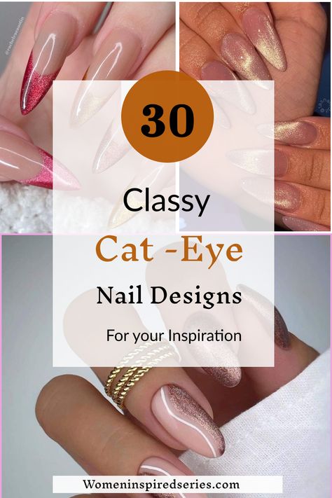 Cat Eye Nail Designs Fall Nails 2023 Cat Eye, Cat Eye Pedicure Ideas, Nails Inspiration Cat Eye, Spring Cat Eye Nails 2024, Spring Cateye Nails, Cats Eye Manicure, Classy Cat Eye Nails, Elegant Cat Eye Nails, Pink Tiger Eye Nails