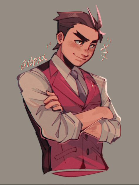 credits: @u3pxx on tumblr Apollo Justice Fanart, Ace Attorney Apollo Justice, Ema Skye, App Suggestions, Trucy Wright, Bird App, Apollo Justice, Phoenix Wright, Middle Aged Man