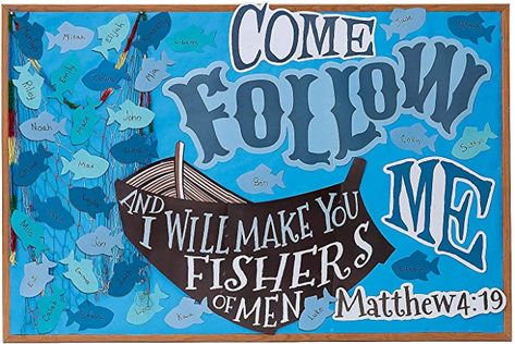 Worship Design, Christian Bulletin Boards, Sunday School Decorations, Cute Bulletin Boards, Fishers Of Men, Sunday School Rooms, Story Of Jesus, Sunday School Classroom, Church Bulletin Boards