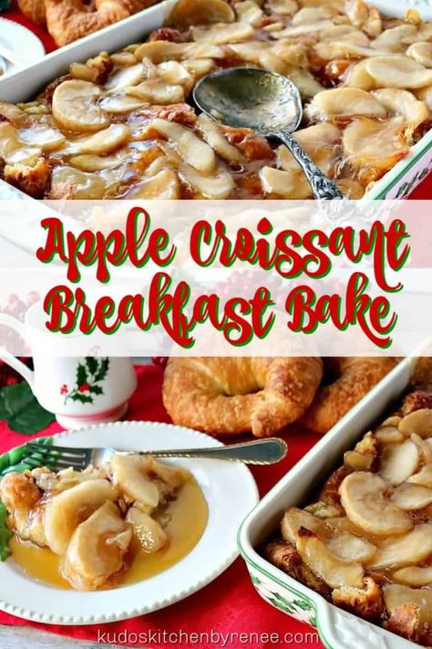 Treat your family and friends to a breakfast gift this year with this Easy Make-Ahead Christmas Morning Croissant Apple Breakfast Bake. It will be a deliciously sweet start to a very wonderful day!  #makeaheadbreakfastcasserole #sweetbreakfastcasserole #croissantbreakfastcasserole #christmasbreakfastcasserole #applepiefilling #applebreakfastcasserole #easybreakfastcasserole #favoritebreakfastcasserole #applebreakfast #kudoskitchenrecipes #makeaheadbreakfast #nofussbreakfast #brunchcasserole Apple Croissant, Croissant Breakfast Bake, Sweet Breakfast Casserole, Apple Bake, Autumn Foods, Christmas Breakfast Casserole, Breakfast Slider, Breakfast Gift, Kids Breakfast