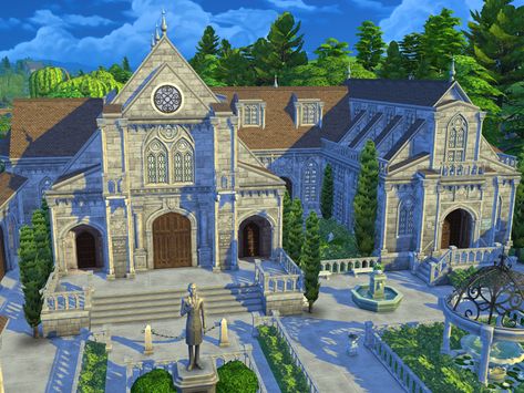 The Sims Resource - Straud Academy ( Library ) - no CC Sims 4 Highschool Build, Sims 4 Library, Witch School, The Sims 4 Lots, Sims Inspiration, Sims 4 Bedroom, Relaxing Reading, Spooky Movies, High School Years