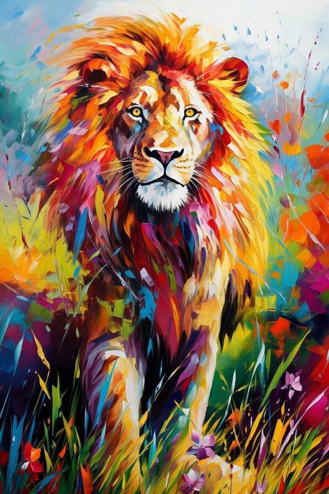 "Colorful Lion King Animal Painting Handpainted Beautiful Canvas Oil Original Room Decor Decoration Landscape Acrylic Wall Art by Radikal Homes Bring the beauty of autumn into your home with our stunning canvas painting \"Signs of Autumn\" This hand-painted masterpiece captures the vibrant colors of the season, and the empty blue sky gives the painting a sense of serenity and peace. This painting will be a perfect addition to any living space, it will bring warmth and tranquility to your home. Order now and make your home even more inviting forever. For Custom sizes, message us at info@radikalhomes.com. ⭐️ 𝑨𝑩𝑶𝑼𝑻 𝑻𝑯𝑰𝑺 𝑷𝑨𝑰𝑵𝑻𝑰𝑵𝑮: -Handmade Acrylic/Oil Painting on Canvas, -Style: Modern, Abstract -Packing: 1. 𝑹𝒐𝒍𝒍𝒆𝒅 𝑪𝒂𝒏𝒗𝒂𝒔*: rolled in a solid tube. *Material: Profe Lion Painting Acrylic, Colorful Lion Painting, Painting Signs, Animal Paintings Acrylic, Abstract Lion, Wall Painting Techniques, Landscape Acrylic, Lion Wall Art, Lion Painting