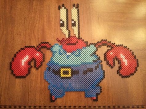 Mr. Krabs Spongebob Perler, Perler Bead Creations, Rhinestone Designs Templates, Mr Krabs, Bead Creations, Melty Bead Patterns, Easy Perler Beads Ideas, Fuse Bead Patterns, Hama Beads Design