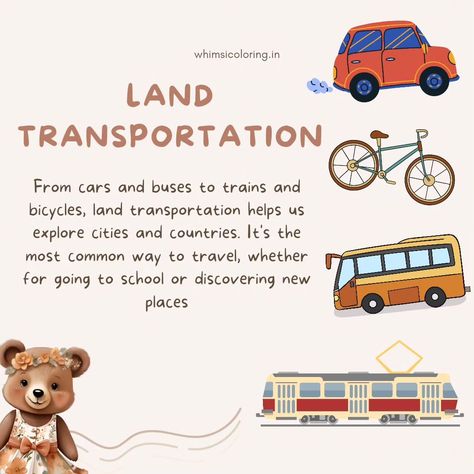 Are your little ones curious about how we move on land, sea, and air? Let's take them on an adventure by learning about various fun and educational modes of transportation! Find all the answers with Whimsi’s transportation-themed worksheets! From cars to airplanes, each worksheet is designed to sharpen your child's knowledge and creativity. Why Learn About Transportation? Learning about transportation helps children understand how we move goods and people, the importance of each mode, and ... Transportation Worksheet, Childcare Activities, English Lessons For Kids, Color Worksheets, Mode Of Transport, Exploring The World, Smart Kids, Interactive Learning, Learning Through Play