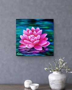 Beginner Canvas Paintings, Lotus Canvas Painting Acrylics, Lotus Flower Art Paint, Canvas Drawings Acrylics, Lotus Flower Painting Acrylics, Floral Art Paintings Acrylics, Lotus Painting Acrylic, Lotus Canvas Painting, Flower Painting Simple