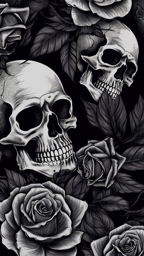 Skulls With Roses, Skull Tattoo Flowers, Paw Wallpaper, Chest Tattoo Ideas, Skeleton Artwork, Skull Rose Tattoos, Black Roses Wallpaper, Iphone Wallpaper Blur, Chest Hair