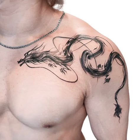 Dragon Tattoo Shoulder, Tato Phoenix, Dragon Tattoo Chest, Dragon Tattoo Back, Black Dragon Tattoo, Dragon Tattoo Drawing, Dragon Tattoo Arm, Tato Dada, Dragon Tattoos For Men