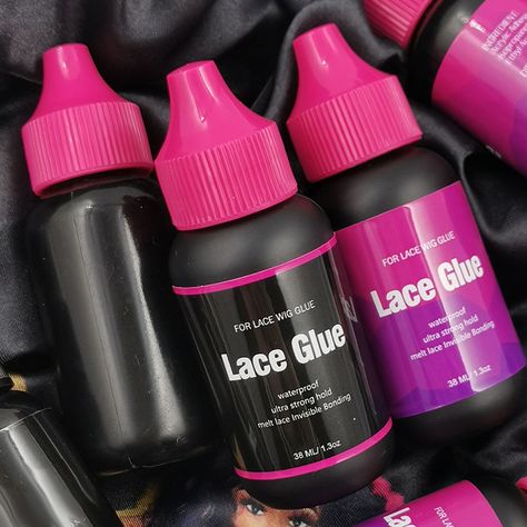 Private label black bottle Waterproof Ultra Strong Hold Wig Glue skin protector Primer Wig adhesive Melt Lace Glue #laceglue #lacewig #laceadhesive #meltglue Makeup Studio Decor, Lace Wig Glue, Lace Glue, Wig Glue, Hair Extension Tools, Black Bottle, Business Hub, Edge Control, Clear Glue