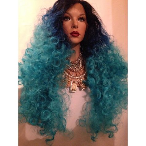 Teal blue dark blue roots multicolor lace front wig. CandyCurl Mermaid... ($129) ❤ liked on Polyvore featuring beauty products, haircare, hair styling tools, hairstyles and clear hair care Unique Updos, Custom Lace Front Wigs, Mermaid Goddess, Blue Roots, Clear Hair, Hair Styling Tools, Fantasy Hair, Short Styles, Green Hair