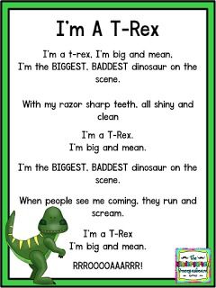 Howdy! I am Mr. Greg from The Kindergarten Smorgasboard. My real name is Greg Smedley-Warren. I have been teaching for 11 years. I spent a year teaching fifth grade, two years in second grade and am now in my 9th year in Kindergarten. Kindergarten is my passion and my calling but honestly, that wasn’t how it started. When I was moved to Kindergarten (not voluntarily!) I called my mommy and cried. But on the first day, I fell in love and knew that Kindergarten is where I belonged. I have remai... Dinosaur Homeschool, Dinosaur Poem, Dinosaur Week, Poem For Kids, Dinosaur Preschool, Dinosaur Crafts Preschool, Dinosaur Songs, Dinosaur Lesson, Dinosaur Classroom