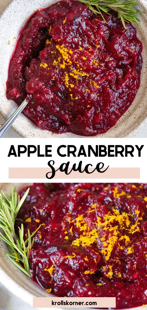 Apple Cranberry Sauce with Granny Smith Apples, fresh ginger and orange juice. Sweet, tart and so delicious! Apple Cranberry Sauce, Cranberry Apple Sauce, Cranberry Thanksgiving, Cranberry Sauce Recipe, Ginger Sauce, Diced Apples, Potato Sides, Sweet Tart, Holiday Meals