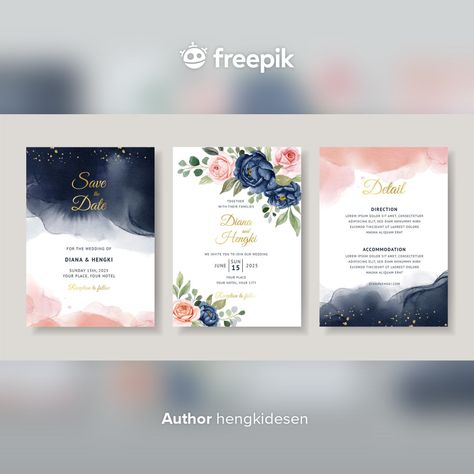 Navy And Peach Wedding, Navy And Peach, Peach Wedding Invitations, Watercolor Wedding Invitation, Wedding Watercolor, Blue Wedding Flowers, Watercolor Floral Wedding Invitations, Greeting Card Template, Wedding Invitation Card