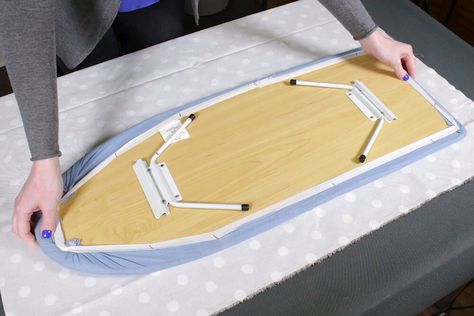 How to Make an Ironing Board Cover | OFS Maker's Mill Diy Ironing Board Cover, Diy Ironing Board Covers, Diy Ironing Board, Mini Ironing Board, Tabletop Ironing Board, Teaching Sewing, Ironing Board Cover, Ironing Board Covers, Sewing Room Organization