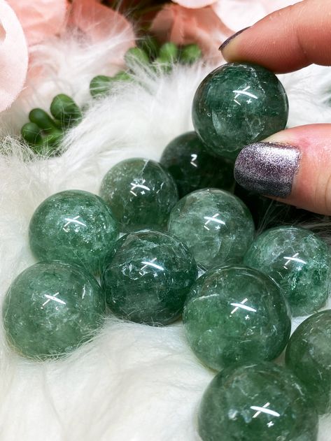 Small-Shimmer-Green-AVenturine-Mini-Crystal-Spheres Pretty Crystals, Crystal Room, Crystal Vibes, Green Aventurine Crystal, Crystal Aesthetic, Aventurine Crystal, Crystals Healing Properties, Spiritual Crystals, Pretty Rocks