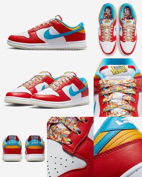 Fruity Pebbles Shoes, Custom Dunks, Fruity Pebble, Pastel Shoes, Zara Drip, Custom Shoes Diy, Fruity Pebbles, Cute Nike Shoes, Hype Shoes