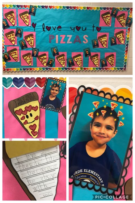 Pizza Valentine - Bulletin Board Pizza My Heart Bulletin Board, Pizza Bulletin Board Ideas, Valentines Door Decorations Classroom, Pizza Valentine, Lunch Board, Valentines Day Crafts For Preschoolers, Fall Sunday, Valentine Bulletin Boards, Kindergarten Bulletin Boards